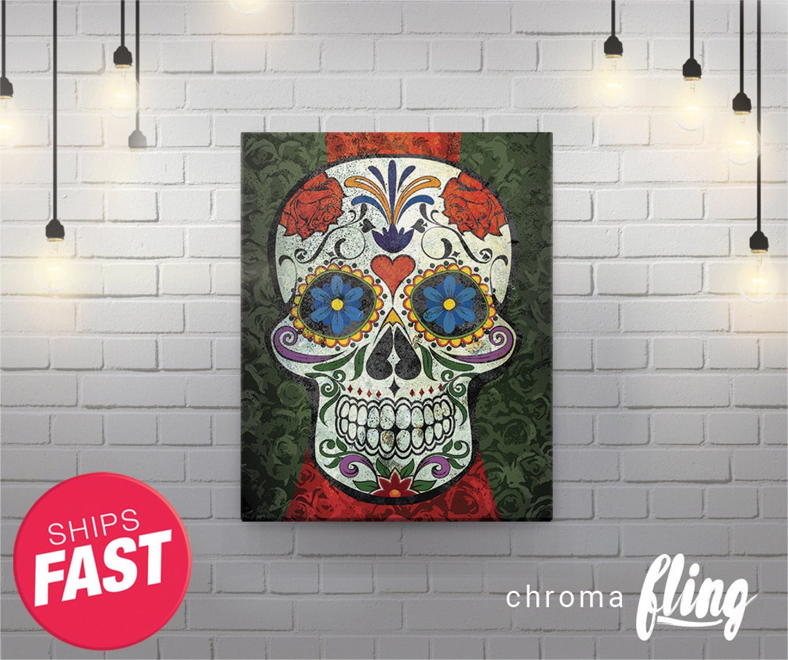 Sugar Skull Wall Art Custom Wall Canvas Art Wall Decor Etsy
