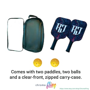 Two Letter Gothic Monogram Custom Pickleball Paddle Set - Wooden Pickleball Paddle - Personalized Pickleball Set with Carry Case