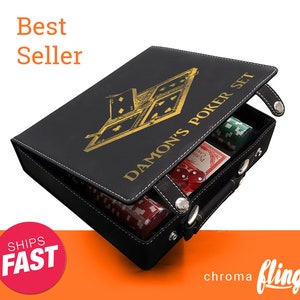 Cincinnati Method Laser Engraved Poker Chip Set-Black Case With Gold Engraving-Custom Poker Game-Personalized Poker Case-Poker Set