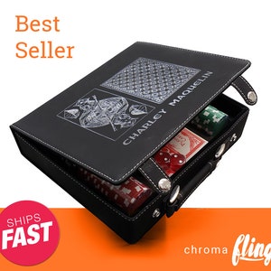 King Of Spades Laser Engraved Poker Chip Set-Black Case With Silver Engraving-Custom Poker Game-Personalized Poker Case-Poker Set