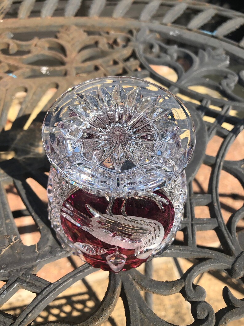 Vintage German Hofbauer Red Bird Crystal Trinket bowl with