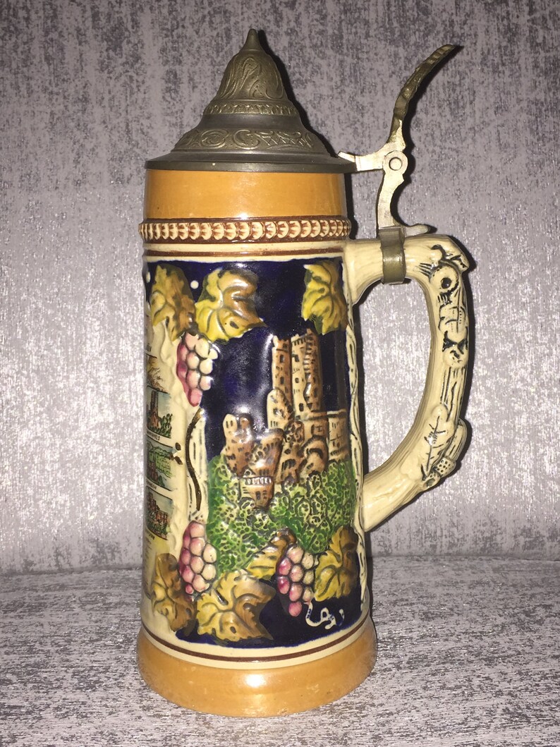 Vintage German Ceramic Beer Stein Featuring Der Rhein river Etsy