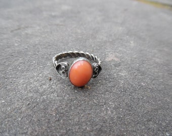 Sterling and coral vintage ring