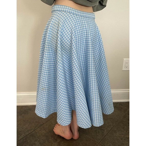 Vintage 1950s Skirt Gingham Navy and White Circle Skirt With Ruffle XS 25 Waist