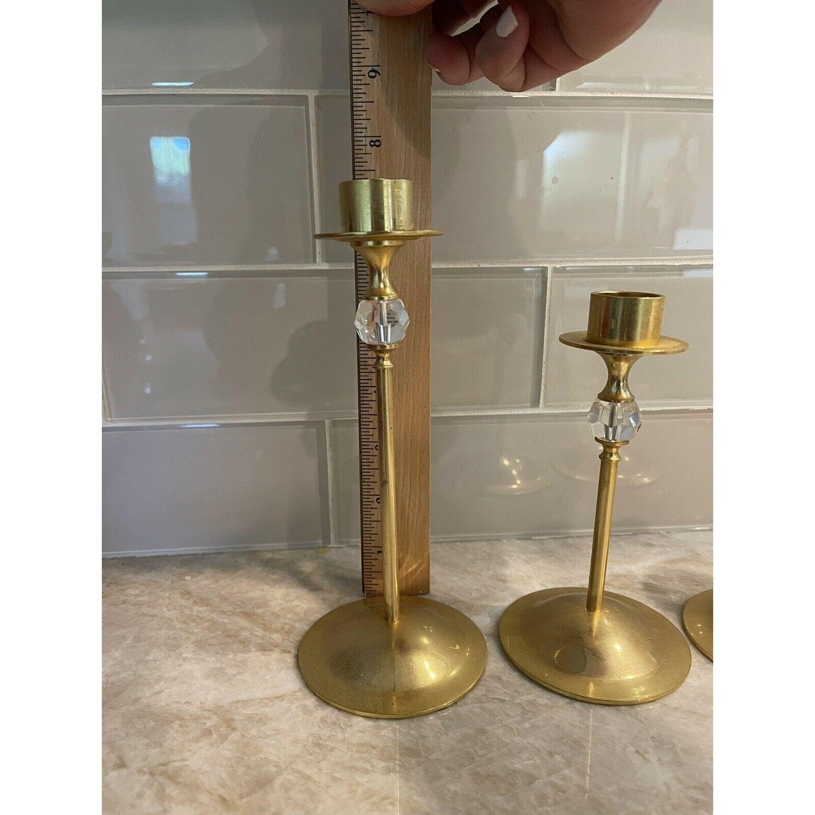 Set of 3 24K Gold Plated and Cut Crystal Candle Stick Etsy