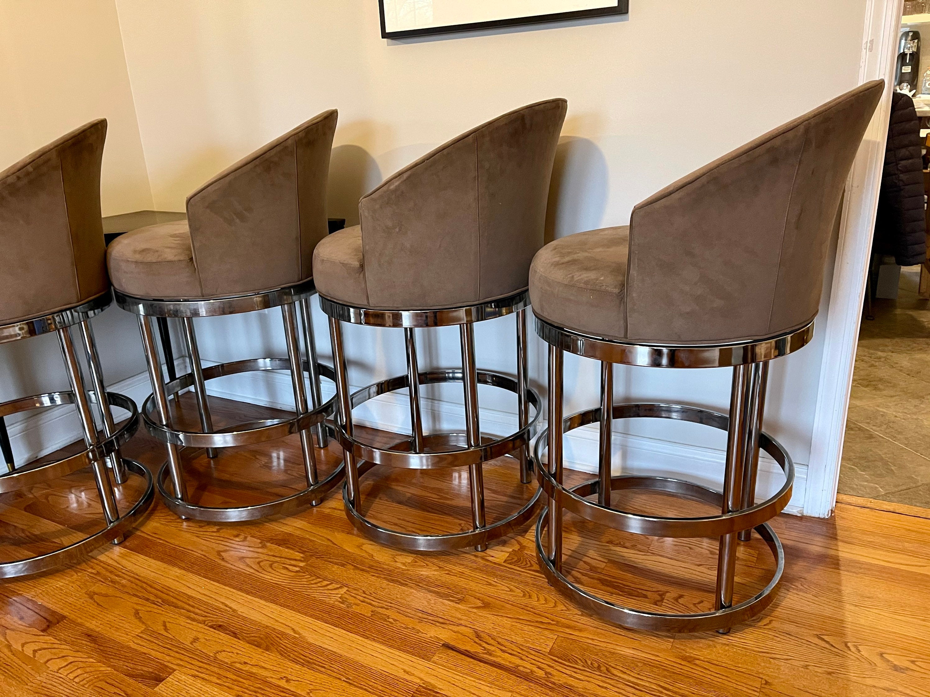 5 Designer Luxury Bar Stools Swivel Round Chrome Suede Belgo | Etsy