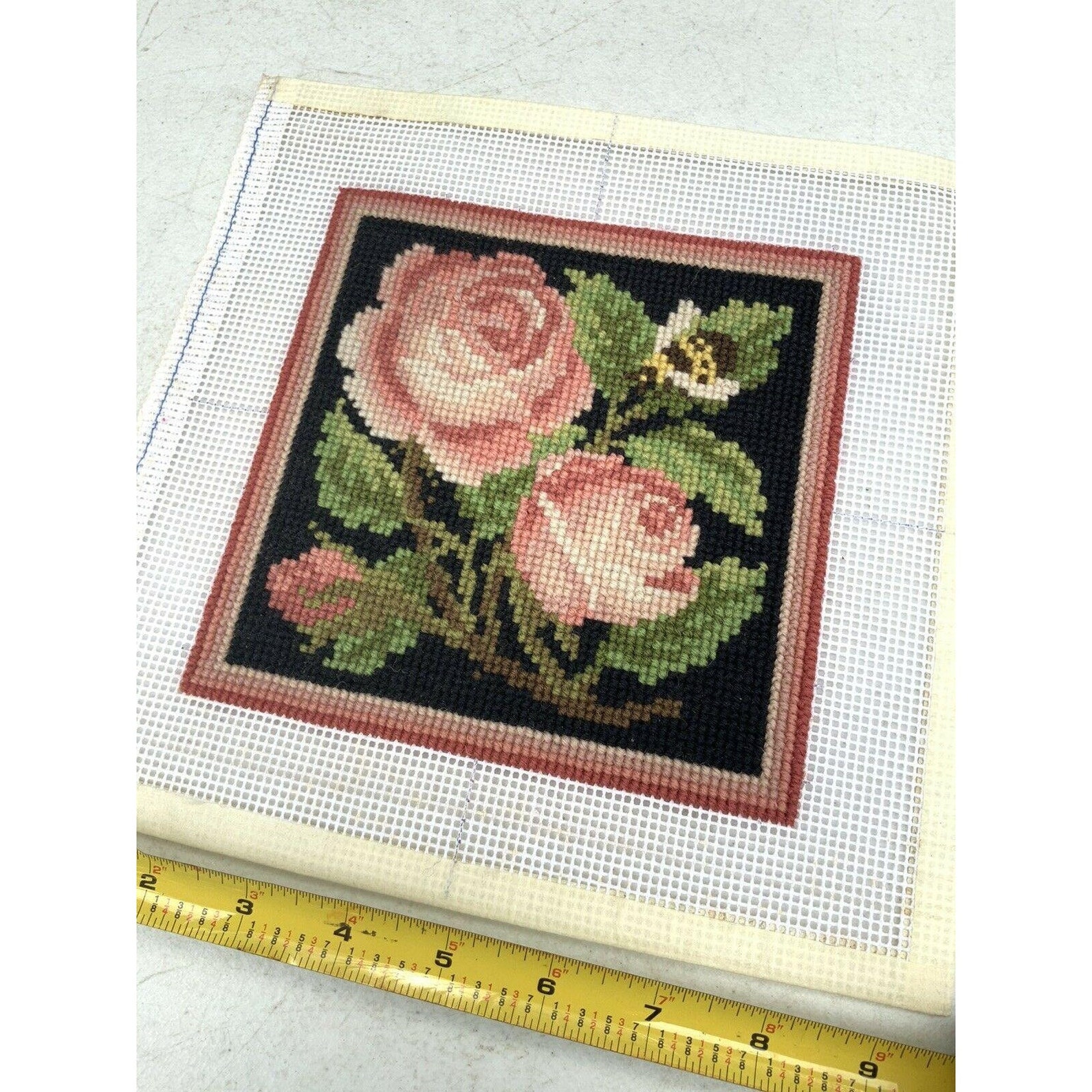 Elizabeth Bradley Vintage Completed Needlepoint Canvas Rose | Etsy