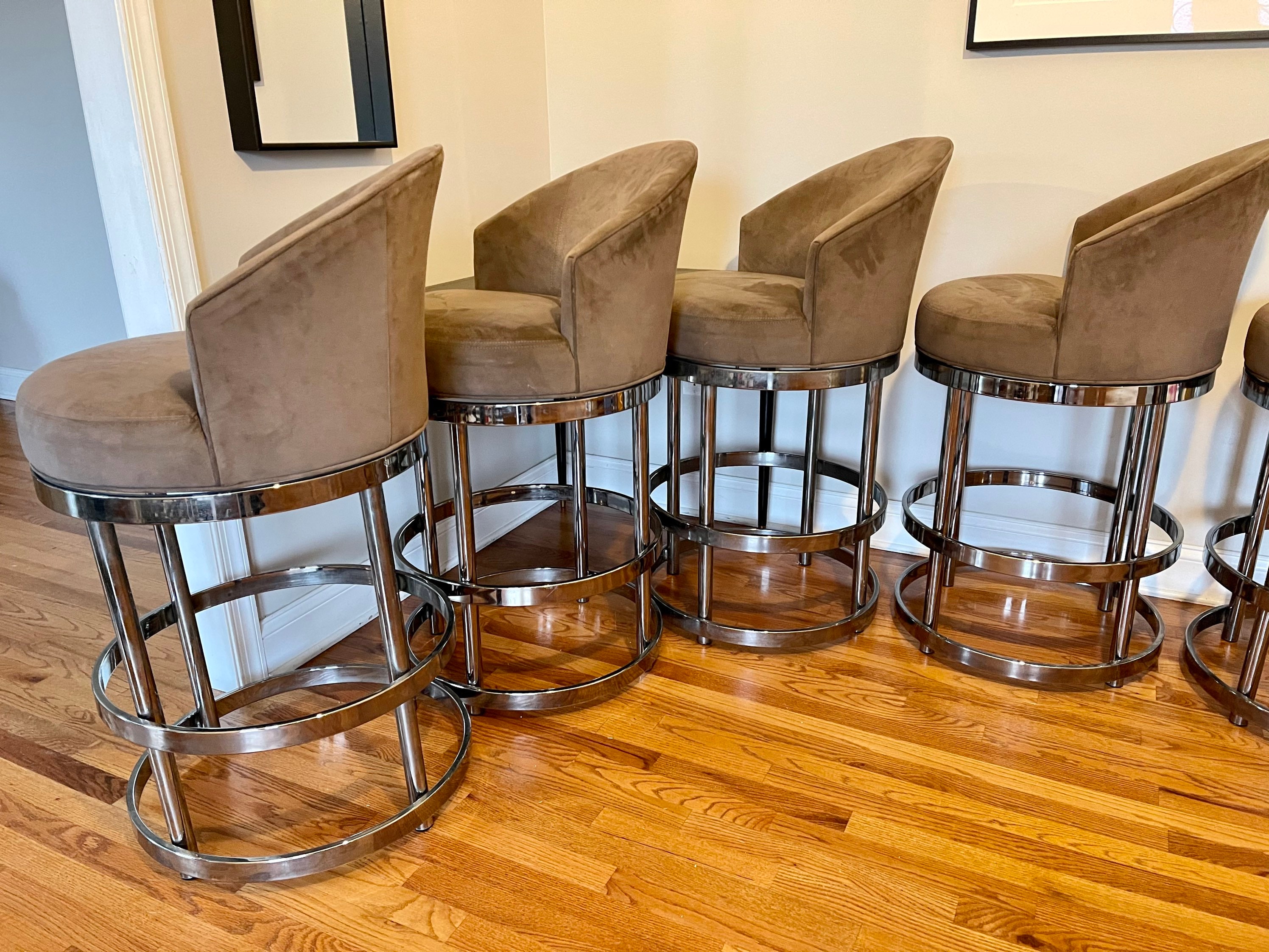 5 Designer Luxury Bar Stools Swivel Round Chrome Suede Belgo | Etsy