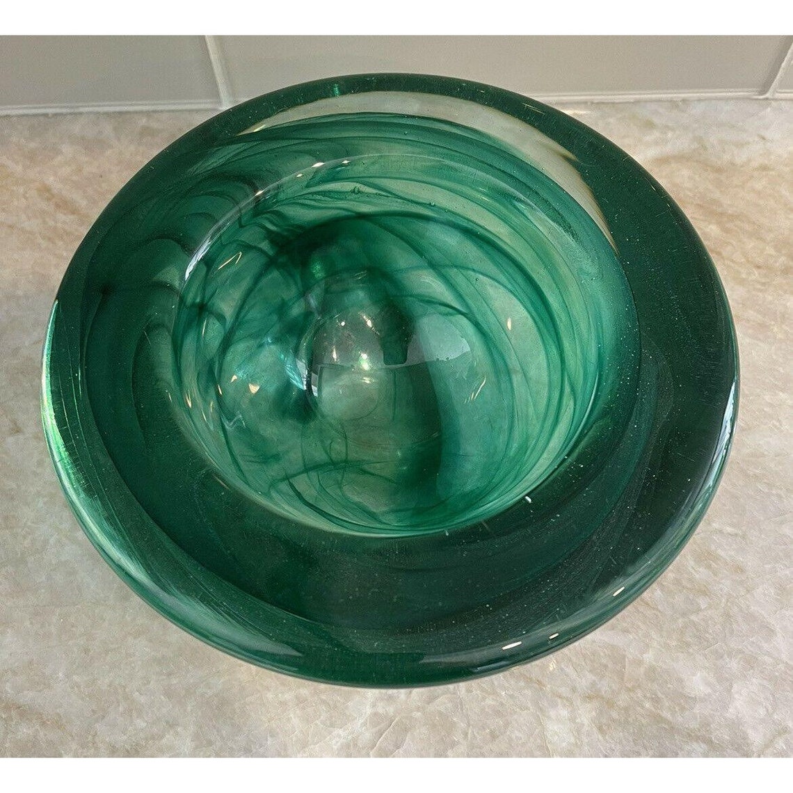 Kosta Boda Atoll 7 Glass Bowl Green Swirl Anna Ehrner Heavy Etsy