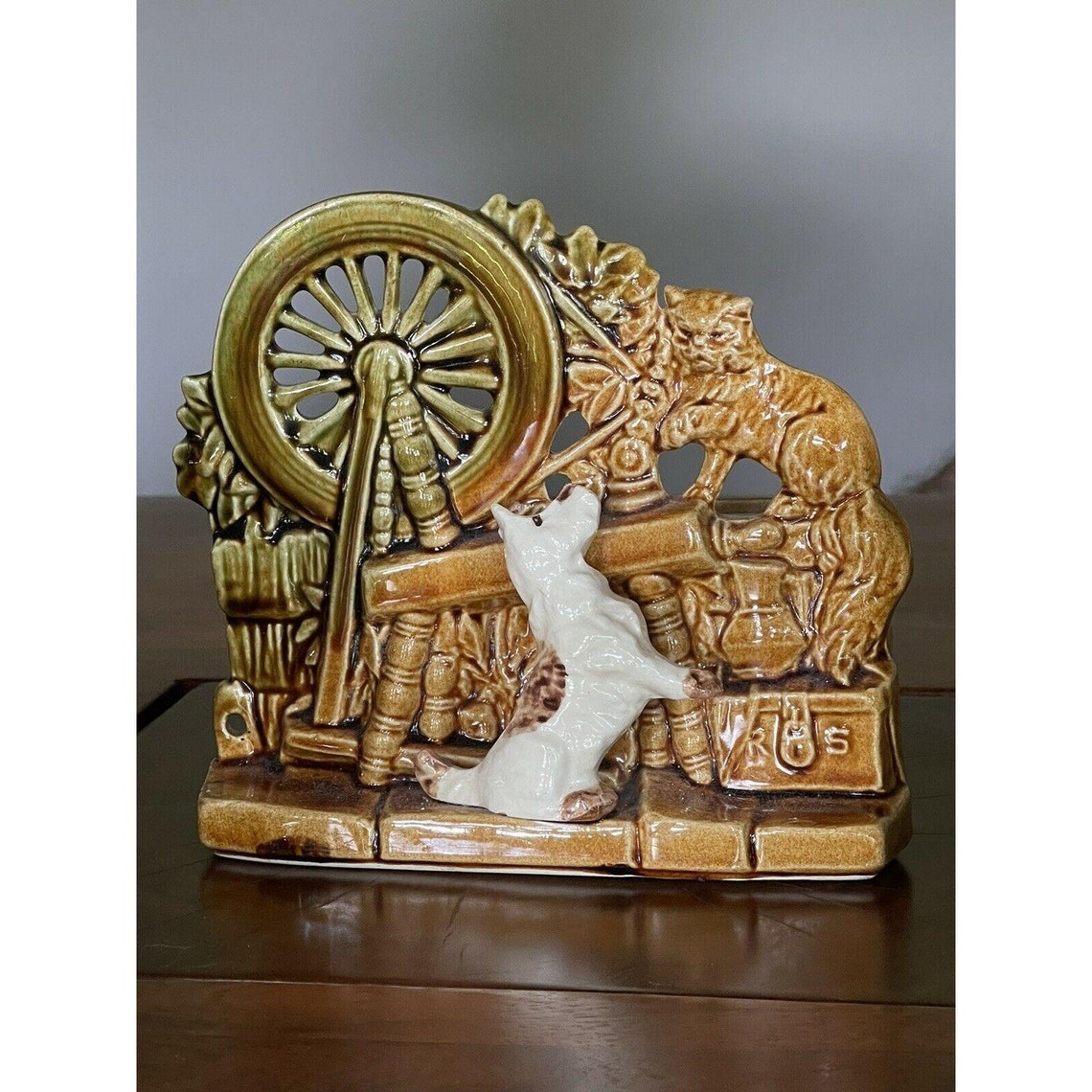 Vintage 1950s McCoy Pottery Planter Spinning Wheel Dog Cat Etsy