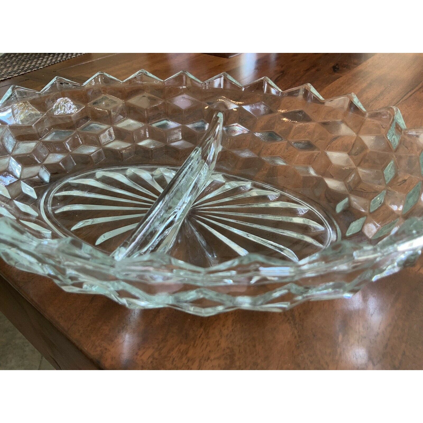 Vintage Clear Glass Divided Candy Dish Nut Cubics Design MCM Etsy