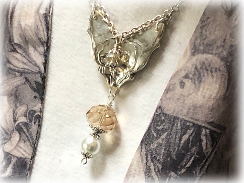 OOAK Pendant Antique Pendant Narcissus Silverplate Pendant Sustainable Statement Jewelry Pearl