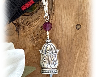 Vintage Silverplate Cat Collar Bell: Danish Princess Knife Handle, Amethyst Crystal