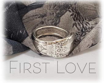 First Love Silver Plate Spoon Ring, International Silver, 1937, Art Deco, Size 6.5 and Size 8