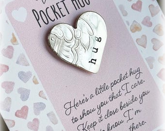 Valentine Pocket Hug Heart Charm: Special Gift Cut from Silver Tray, Stamped