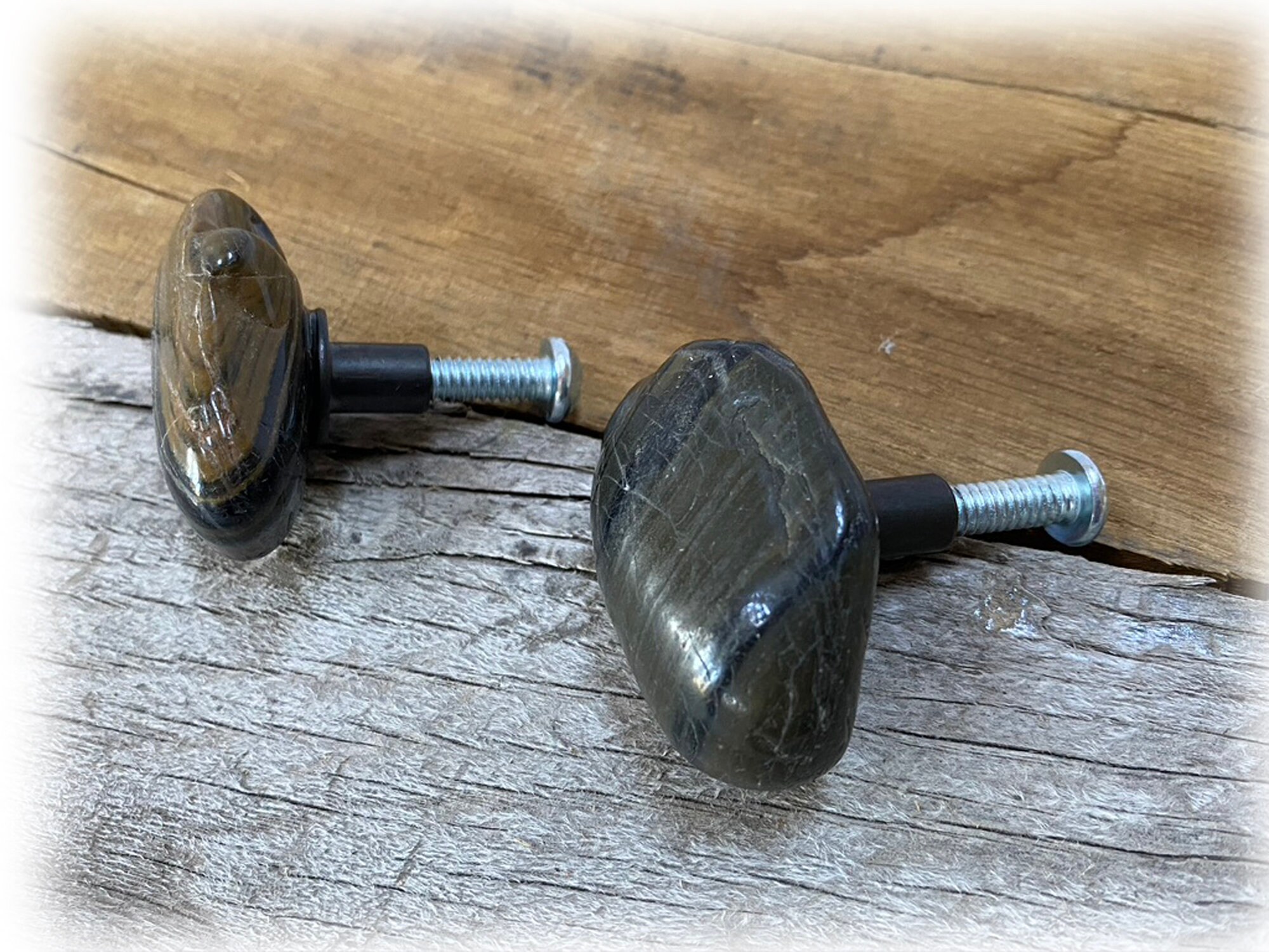 2 Tumbled Natural Rock Stone Drawer Pulls Repurposed Etsy