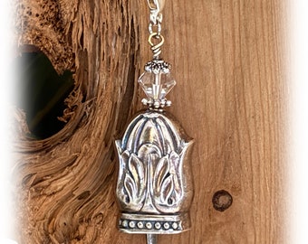Vintage Silverplate Cat Collar Bell: Danish Princess Knife Handle, Crystal Charm
