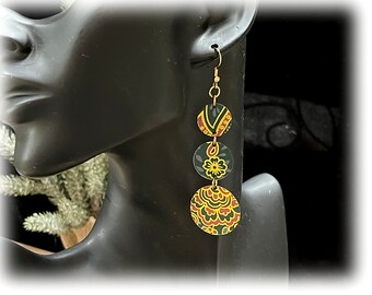 Pendientes de hojalata reciclada, colgantes florales extravagantes, diseño ligero de 3 discos