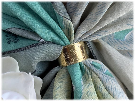 Brass Tray Scarf Slide Bandana Ring: Upcycled Decorative Serving Tray Band, 5 Sizes