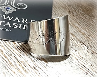 Coin Silver Spoon Ring: Upcycled Early American Monogram Ring, Size 7.5