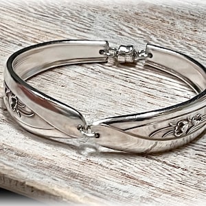 1956 Silver Tulip Spoon Bracelet, Silverplate Flatware Bracelet, Magnetic Closure