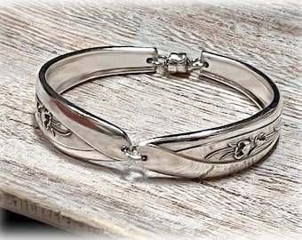 1956 Silver Tulip Spoon Bracelet, Silverplate Flatware Bracelet, Magnetic Closure