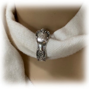 D Monogram Scarf Ring, Signature 1950 Silverplate Ring, Lightweight Scarf Accessory, Scrollwork Silver Band, Floral
