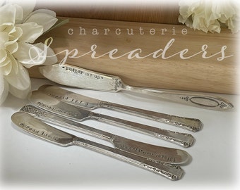 Selection of Charcuterie Spreaders,  Spread Cheer, Joy, Love, Butter Me Up, Jammin" Hand Stamped Spreaders, Cheese Butter Board