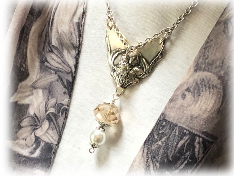 OOAK Pendant Antique Pendant Narcissus Silverplate Pendant Sustainable Statement Jewelry Pearl