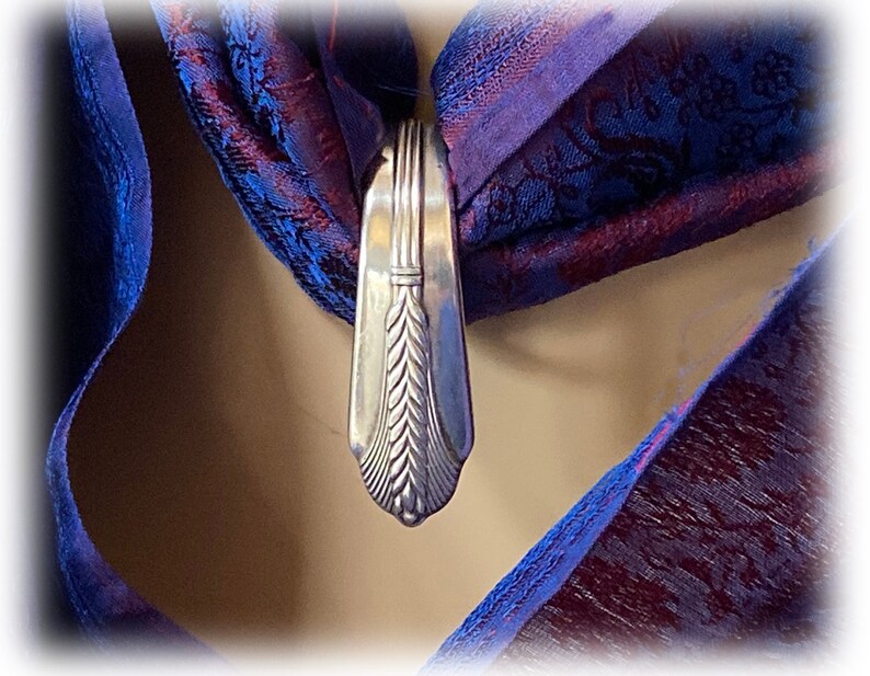 Art Deco Scarf Ring ALLURE Wheat Pattern Upcycled Silverplate Spoon Jewelry 1930s
