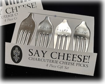Hand Stamped Cheese Fork, Personalized Charcuterie Picks