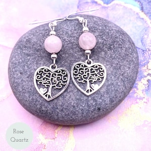 Heart-Shaped Tree of Life Gemstone Earrings - Embrace Harmony and Love