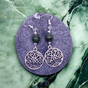Tree of Life Earrings - Trinity Earrings - Trinity Knot Earrings - Celtic Earrings - Connemara Marble Earrings - Connemara Marble Beads