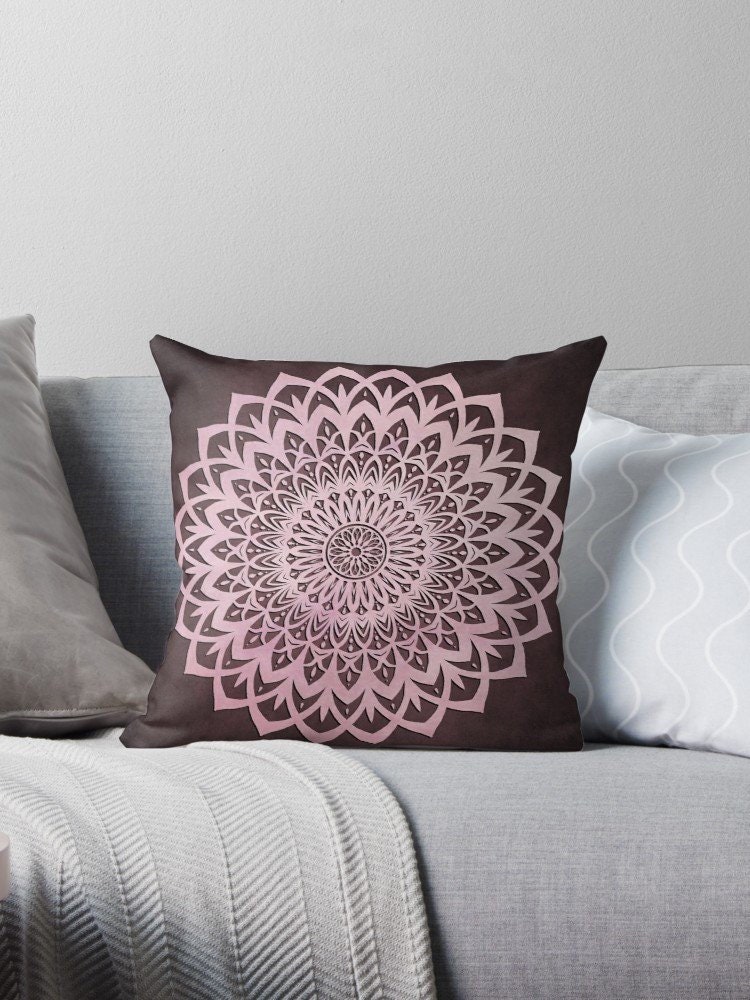 Pink & Brown Mandala Pillow With Insert/Decorative Cushion Flower Art Colourful Design Modern Home &