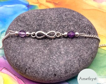 Infinity Symbol Gemstone Bracelet - Choose Your Energy: 8 Natural Gemstone Options - Stainless Steel Chain - Adjustable Length