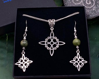 Bowen Knot Jewelery Set - Necklace and Earrings with Connemara Marble Bead
