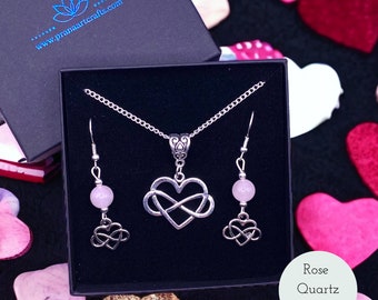 Everlasting Love Jewelery Set - Everlasting love pendant necklace - Love earrings - Gemstone Earrings - Valentine's Day gift