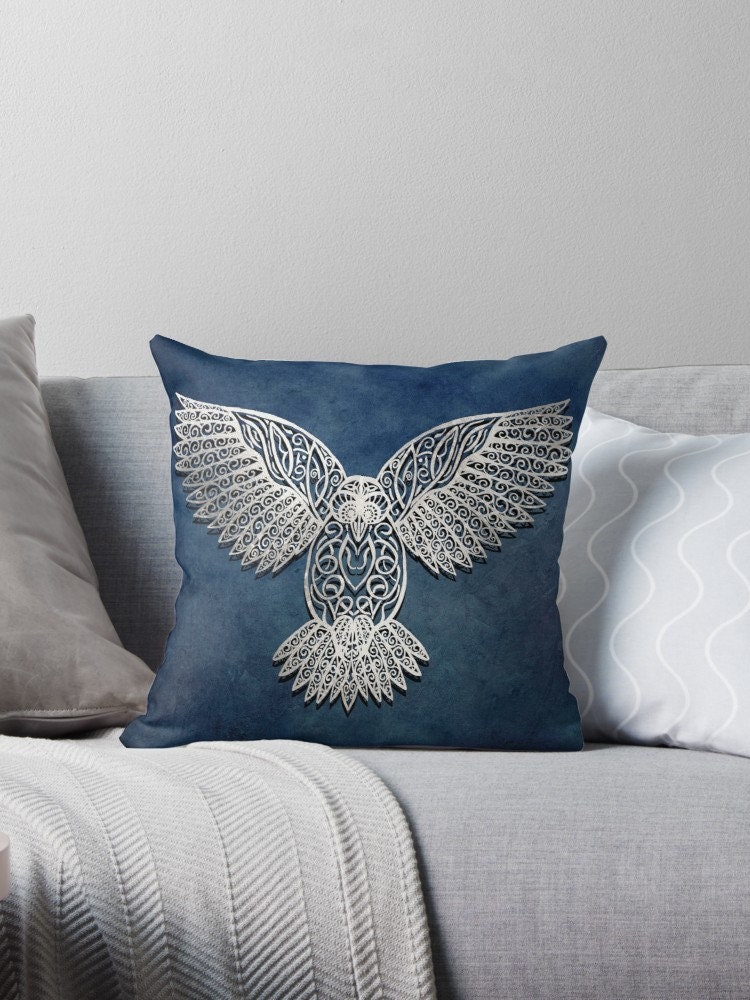 Owl Of The Celts On Throw Pillow - Celtic Design Colourful Inspirational Original Home Decor Deco