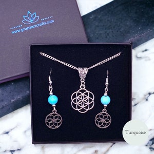 Seed Of Life Jewelry set - Seed of Life Earrings - Seed of Life Necklace - Gemstone Earrings - Crystal Earrings - Sacred Geometry Jewelery