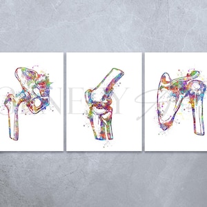 Aquarelprint heupgewricht, knie, schouderbot, set van 3 prints van menselijk bot, orthopedische prints, orthopedische poster AS96