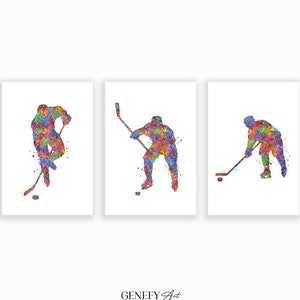 Ice Hockey Watercolor Art Print - Set of 3 Prints