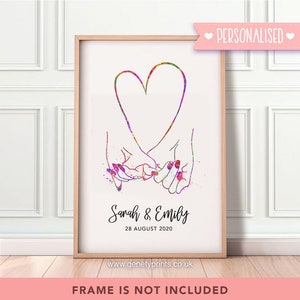 Personalised Pinky Promise Watercolour Print - Best Friend Gift - Her and Her - Valentine&#39;s Day Gift Ideas - Wedding Gift - Gift for her