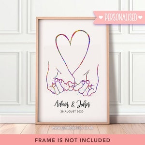 Pinky Promise Watercolour Print - Best Friend Gift - Him and Him - Valentine&#39;s Day Gift Ideas - Wedding Gift - Gift for him  I love you gift