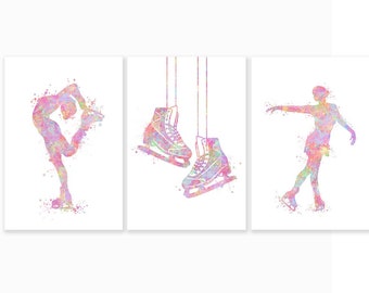 Patinage sur glace Aquarelle Print - Ensemble de 3 tirages - Patinage sur glace Aquarelle Art - Affiche de patinage sur glace - Patinage sur glace Fan Art - Impression de patinage sur glace