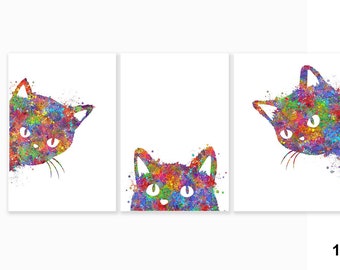 Katze Späht Aquarell Druck - 3er Set Drucke - Katze Poster - Katze Aquarell Kunst Malerei - Katze Poster - Katze Drucke - Geschenk für Sie