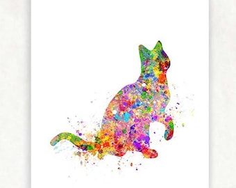 Cat Watercolor Art Print - Cat Prints - Cat Portrait - Cat Poster - Cat Wall Decor - Bedroom Decor - House Warming Gift