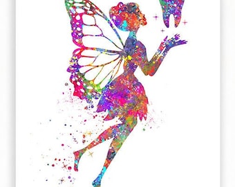 Tooth Fairy Watercolor Art Print: Whimsical Dental Decor