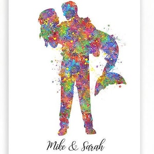 Personalisierte Meerjungfrau Paar Aquarell Druck - Paar Drucke - Hochzeitstag Geschenk - Hochzeits Geschenkideen - Paar Poster Druck