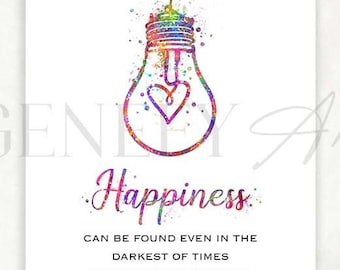 Happiness Quote Watercolour Print: Inspirational Art Poster