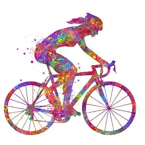Female Road Cyclist Watercolor Art Print: Roadie Gift